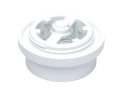 Weißer Adapter mit runder Form und zentraler Drehmechanik, geeignet für Danfoss-Produkte. Der Adapter weist eine Öffnung und eine Sicherungsstruktur auf.